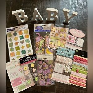 Baby scrapbook bundle - stickers, block letters, ribbon